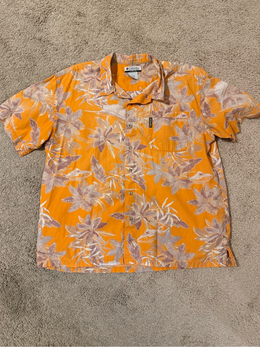 Columbia Orange Floral Short-Sleeve Button-Down Shirt